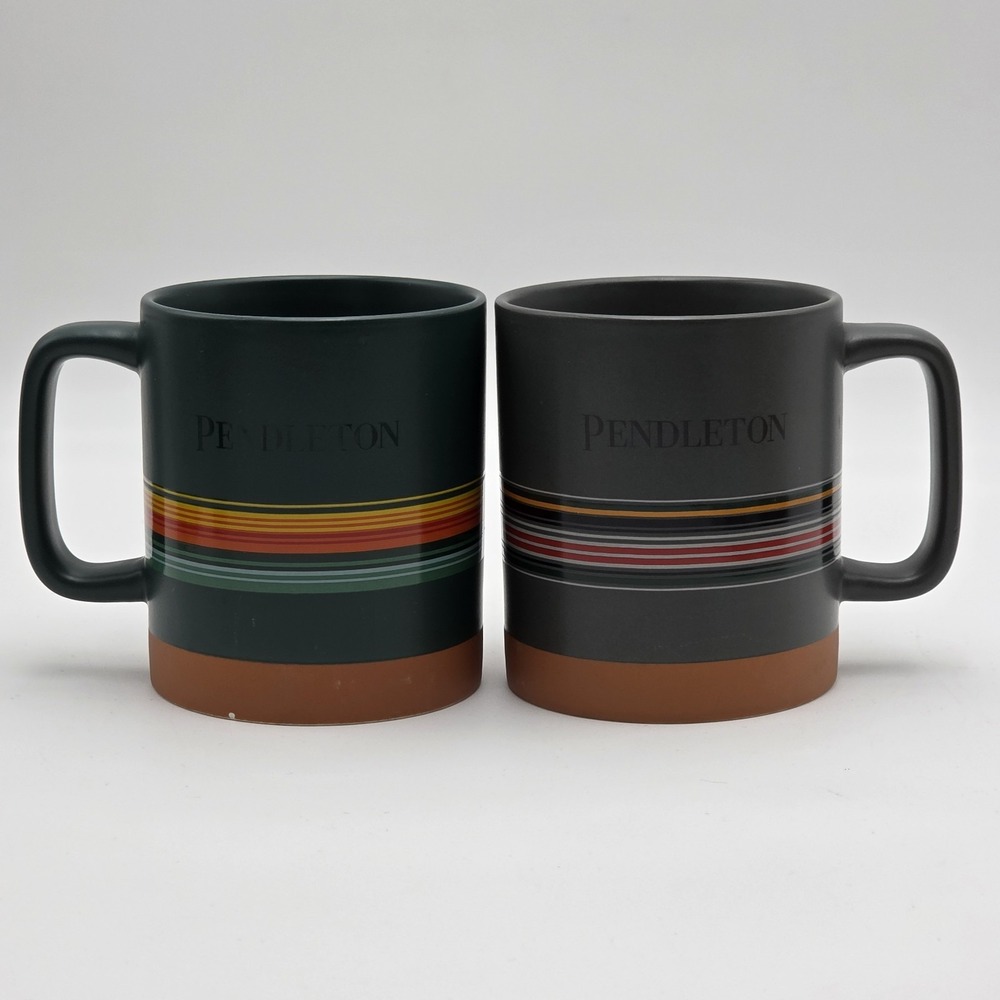 Pendleton National Parks Stoneware 18oz Coffee Mug Cup Green/Gray SET OF 2 READ